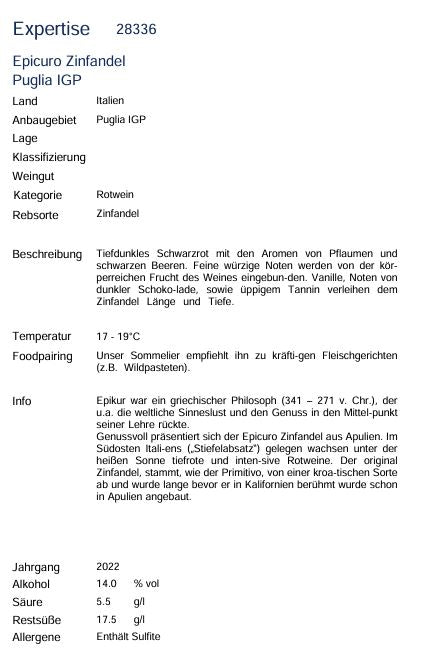 Epicuro Zinfandel Puglia IGP