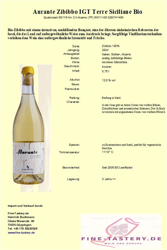 Aurante Zibibbo IGT Terre Siciliane Bio